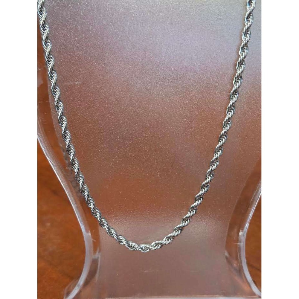 Silver Tone Rope Chain Necklace 24" 3mm Twisted Link Lobster Clasp Mens Womens